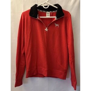 Pink Victoria Secret Pullover‎ Womens Med Red 1/4 Zip Sweater Sweatshirt Dog Y2K